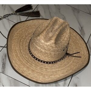 Resistol Mexican Palm Straw Cowboy Hat 6 3/4 Horsehair Tassel Chin Strap Western